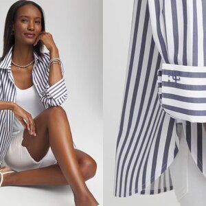 CHICO'S no iron stretch 3/4 sleeve stripe shirt (0/US4)